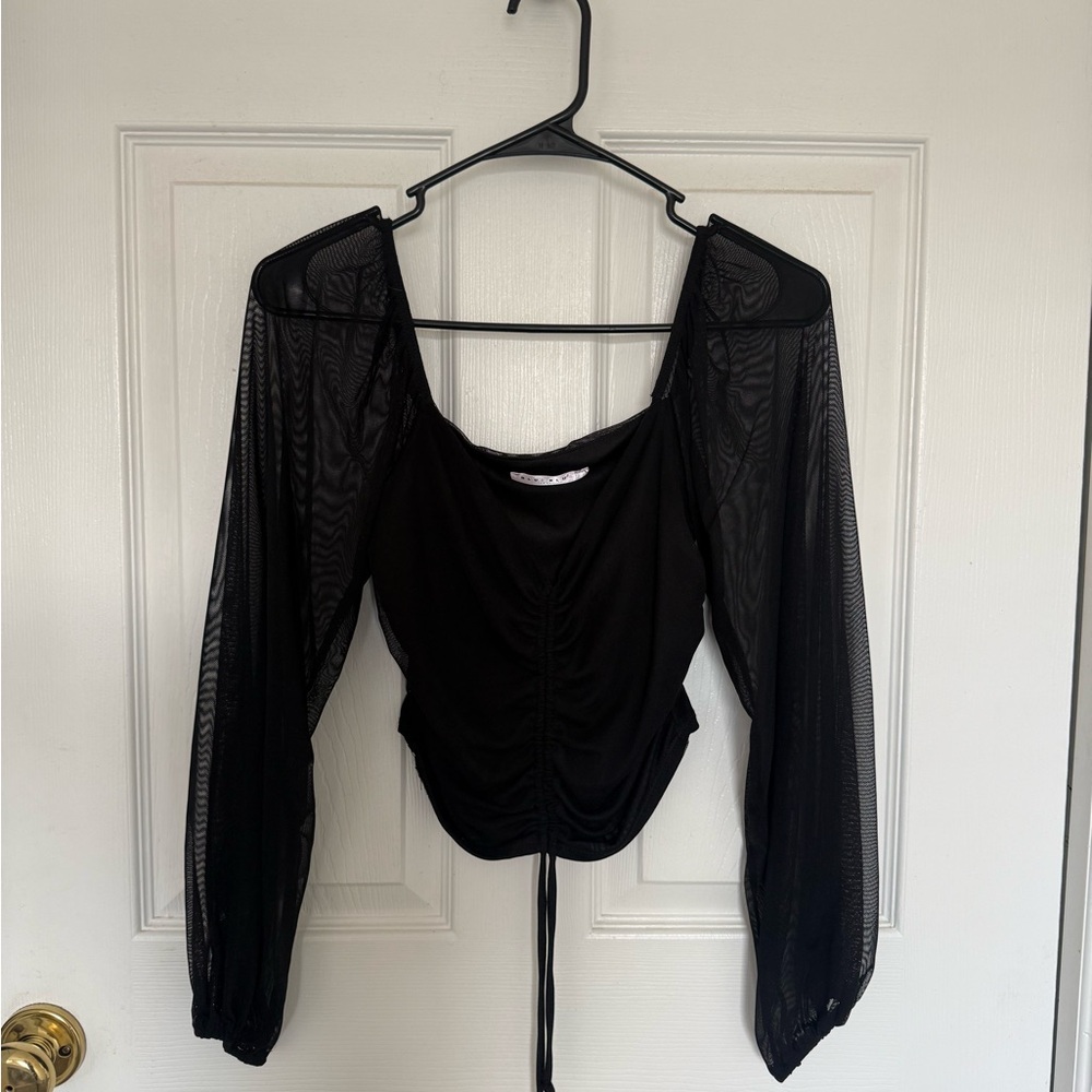 Blue Blush Black Mesh Ruched Crop Top